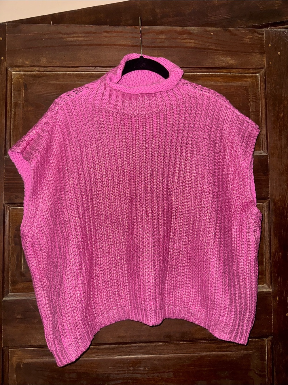 Women's Chunky Cowl Neck Sweater Vest in Bright Pink